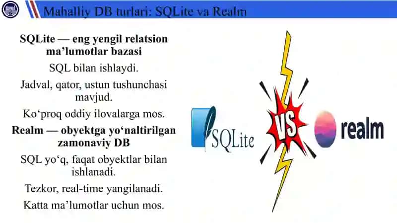 Mahalliy maʼlumotlar bazasi (SQLite, Realm) 4