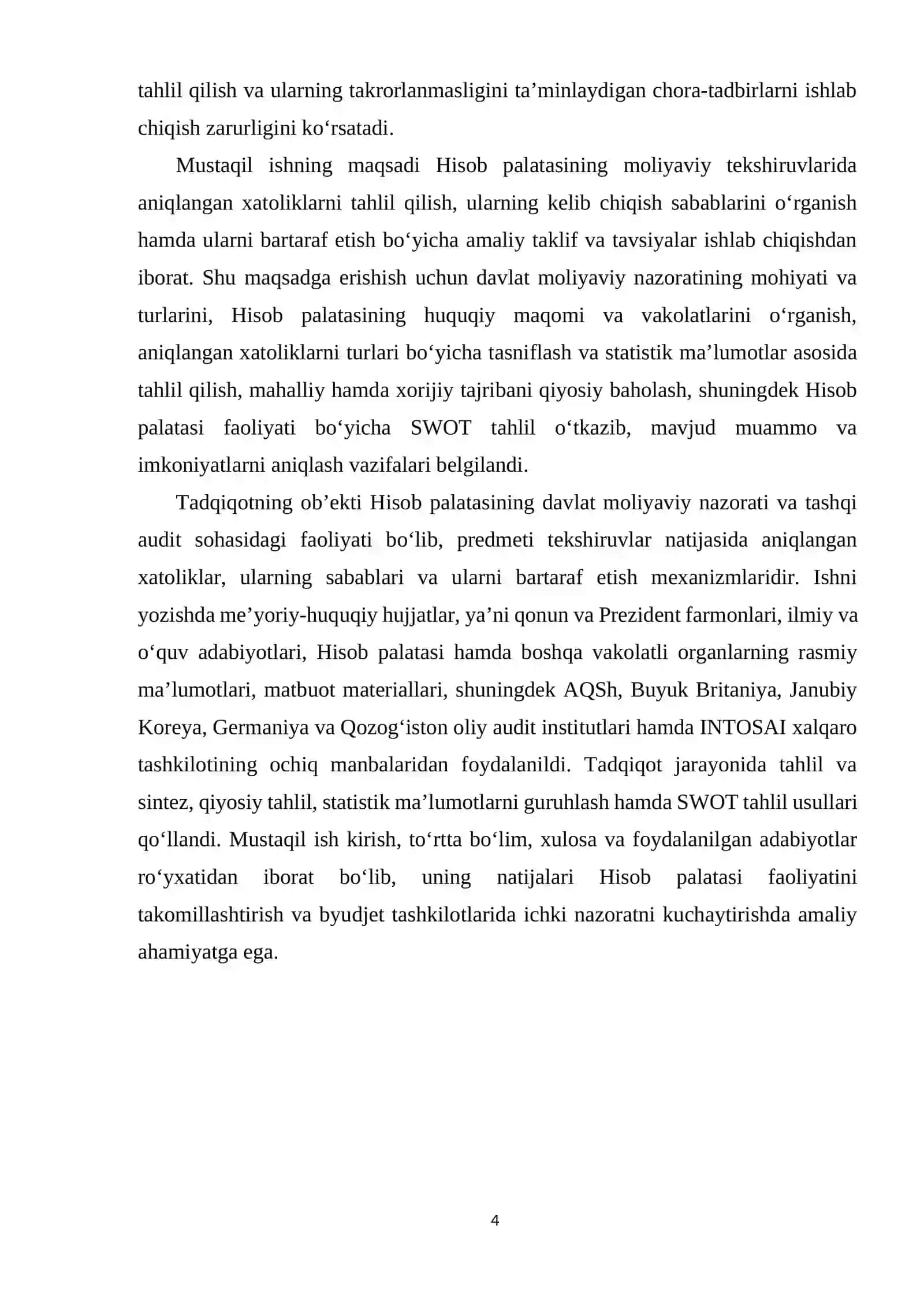 Hisob palatasining moliyaviy tekshiruvlarida aniqlangan xatoliklar va ularni bartaraf etish yo‘llari 4