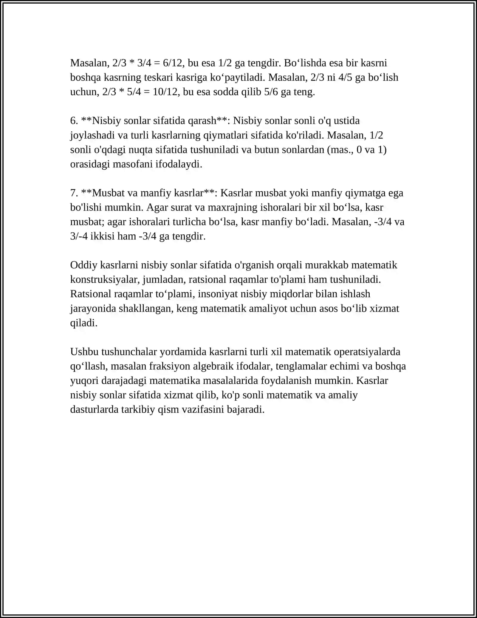 MUSTAQIL ISH Mavzu: ODDI KASRLAR. ÒNLI VA CHEKSIZ DAVRIY ÒNLI KASRLAR. ALGEBRAIC IFODA MISOLLARI BILAN 4