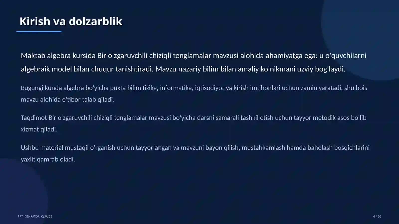 Algebra (7–11) — mustaqil o'rganish uchun 4