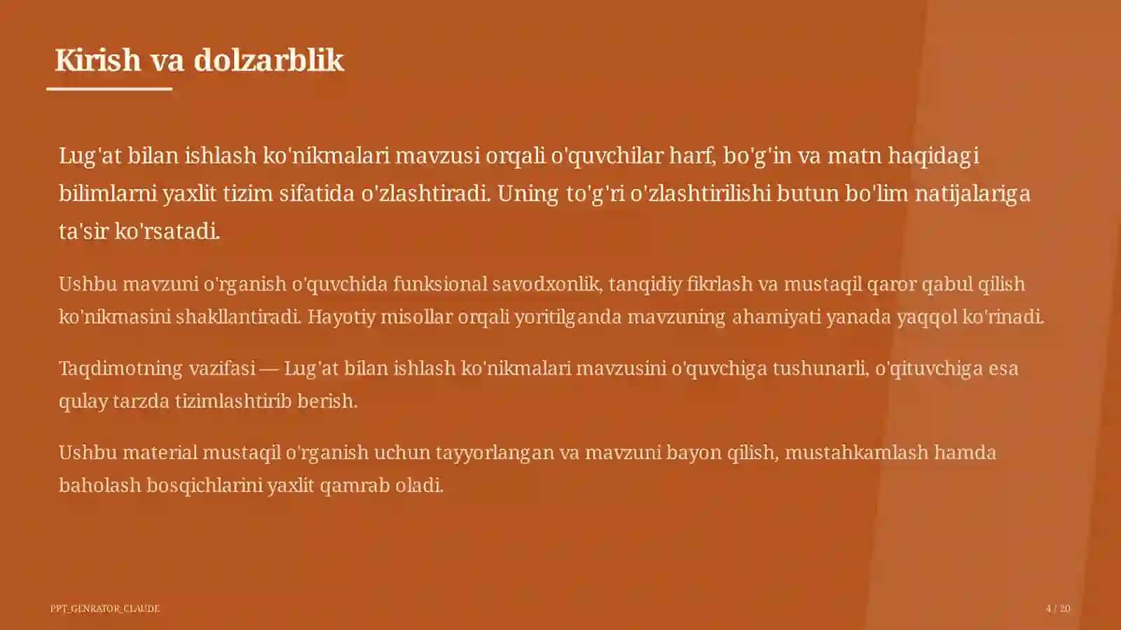 Lug'at bilan ishlash ko'nikmalari (4-sinf) 4