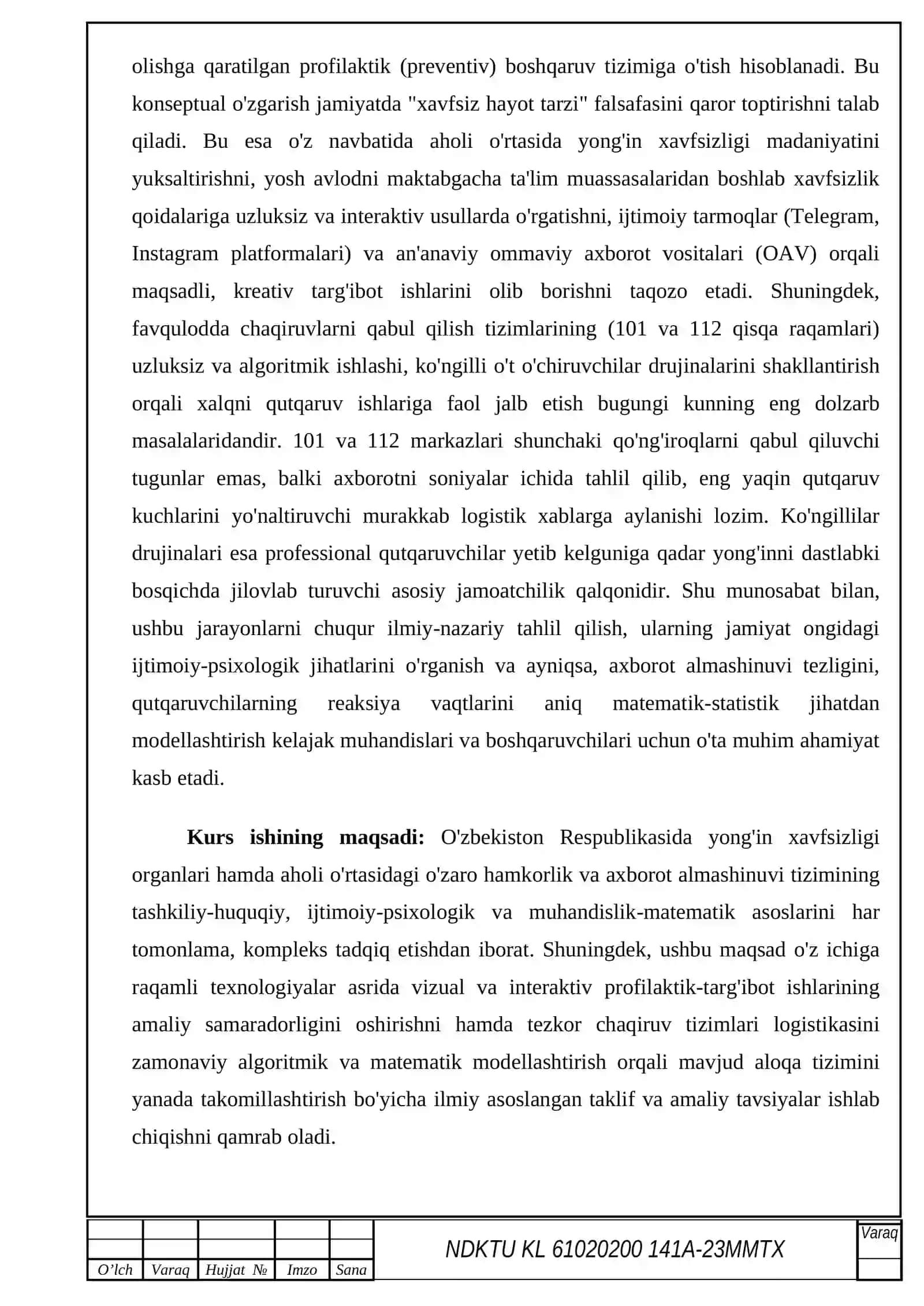 FVDT TASHKILIY-HUQUQIY ASOSLARI. FAVQULODDA VAZIYATLAR FANIDAN KURS ISHI 3-4-5-CHI KURSLAR UCHUN 4
