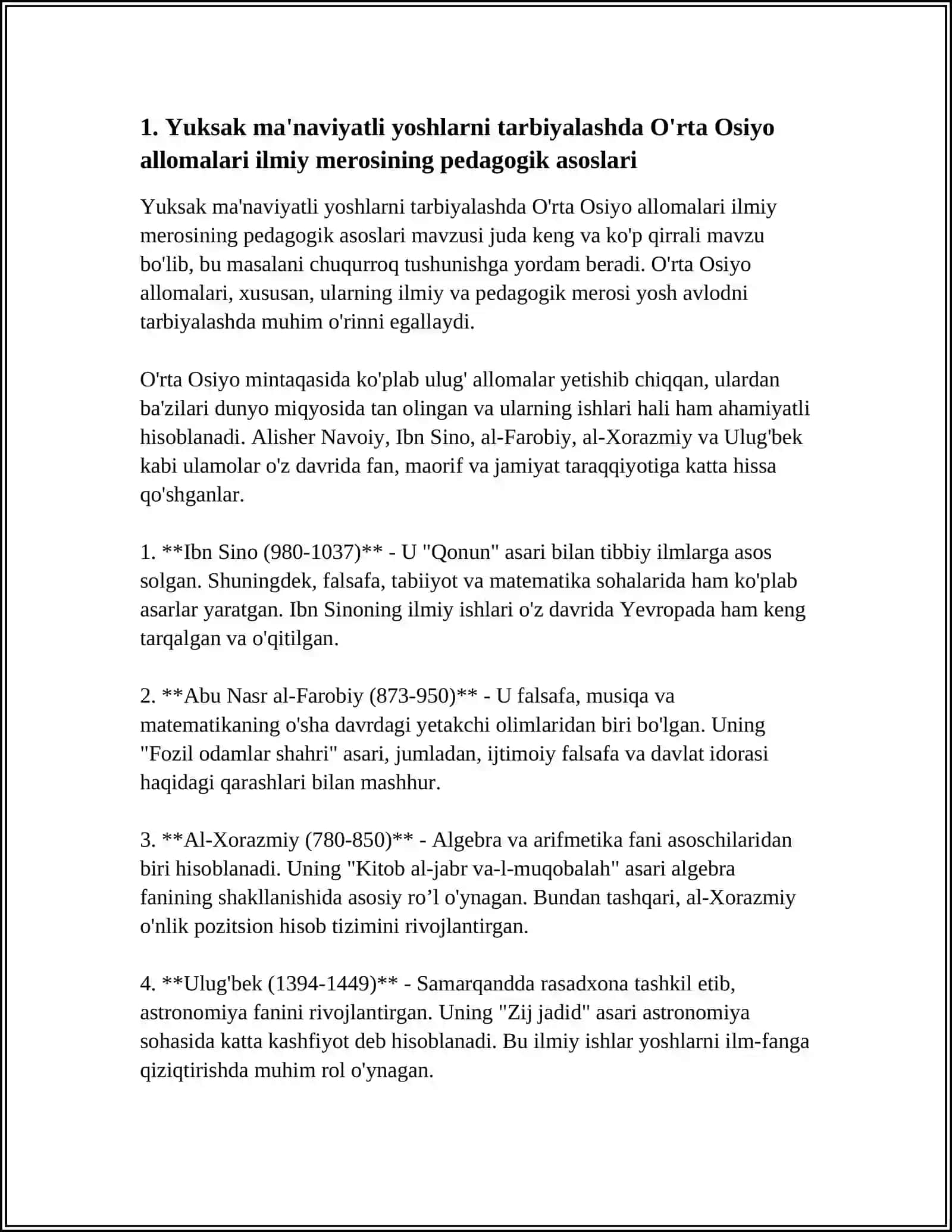 Yuksak ma'naviyatli yoshlarni tarbiyalashda O'rta Osiyo allomalari ilmiy merosining pedagogik asoslari 4