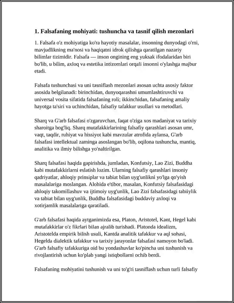 FALSAFANING MOHIYATIGA OID SHARQ VA GARB MUTAFAKKIRLARI TARIFLARINI TASNIFLASH VA ULAR BOYICHA PREZENTATSIYA TAYYORLASH 4