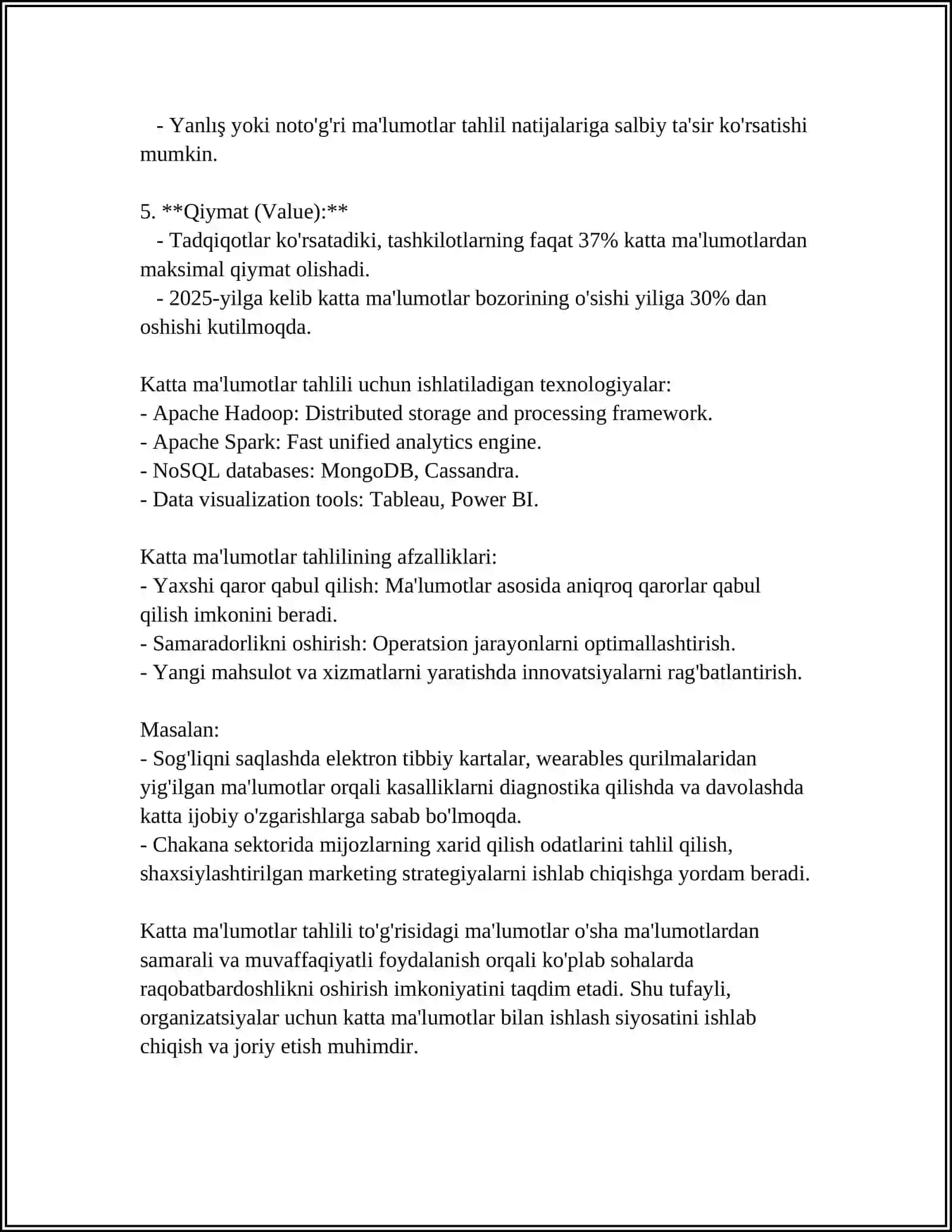 BIGDATA ASOSLANGAN RAQAMLI TEXNALOGIYALAR 4