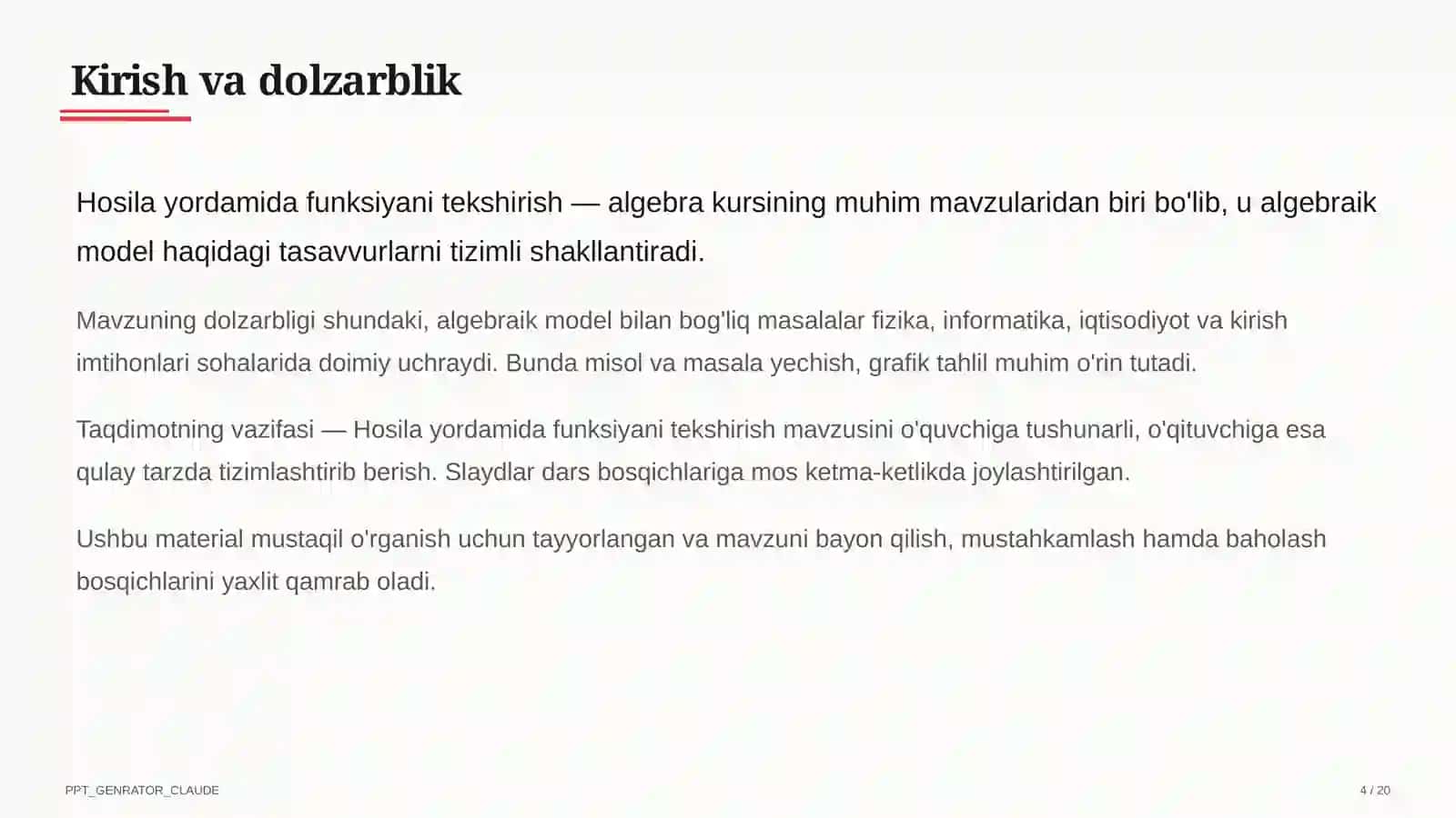 Hosila yordamida funksiyani tekshirish (11-sinf) 4