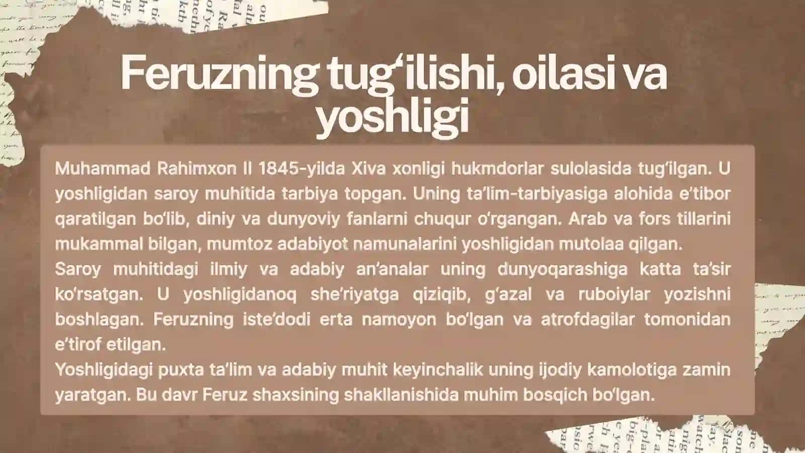 MUHAMMAD RAHIMXON II FERUZ HAYOTI VA IJODI 4
