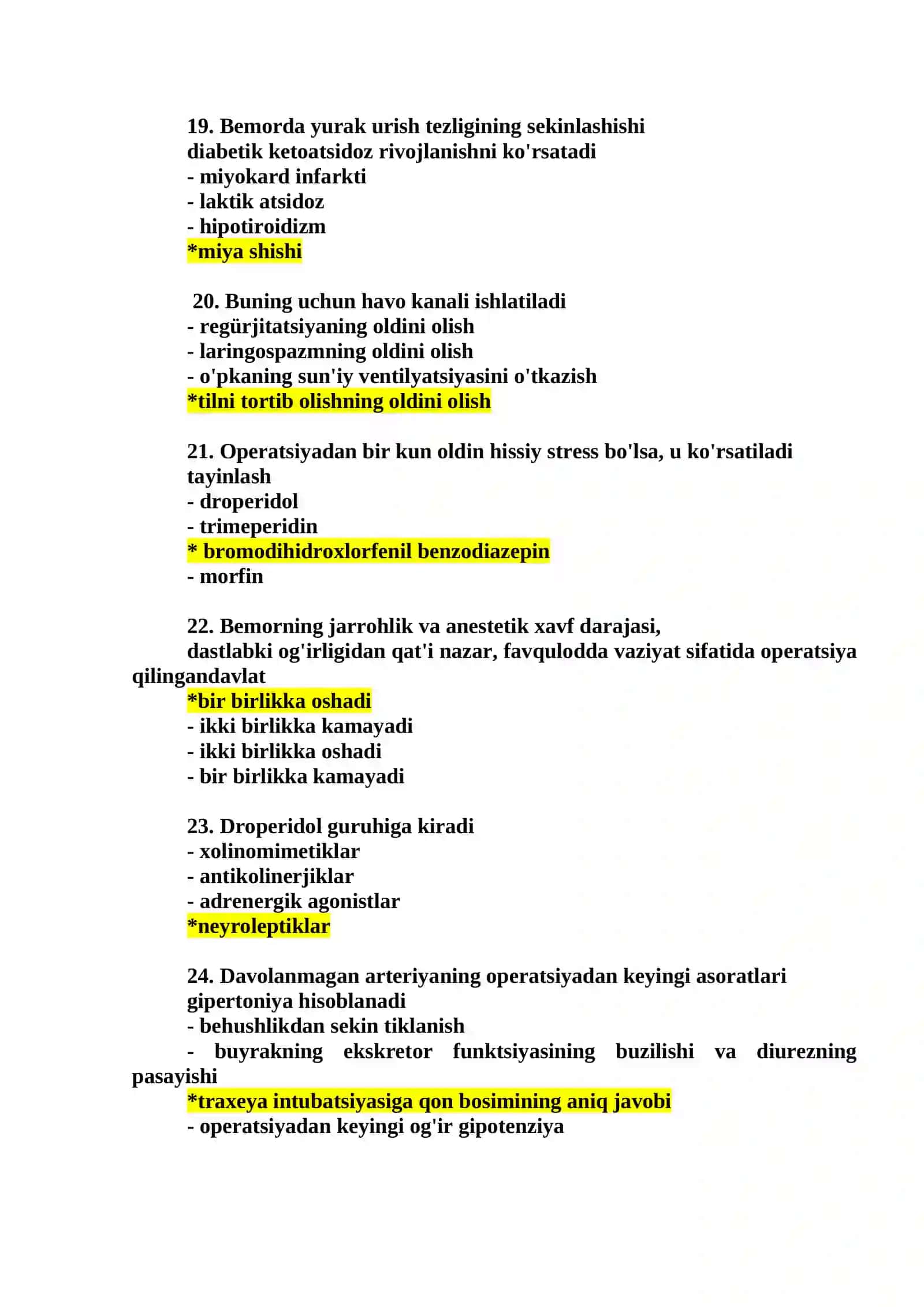 Anesteziologiya va reanimatologiya mutaxassisligi test argos. 4