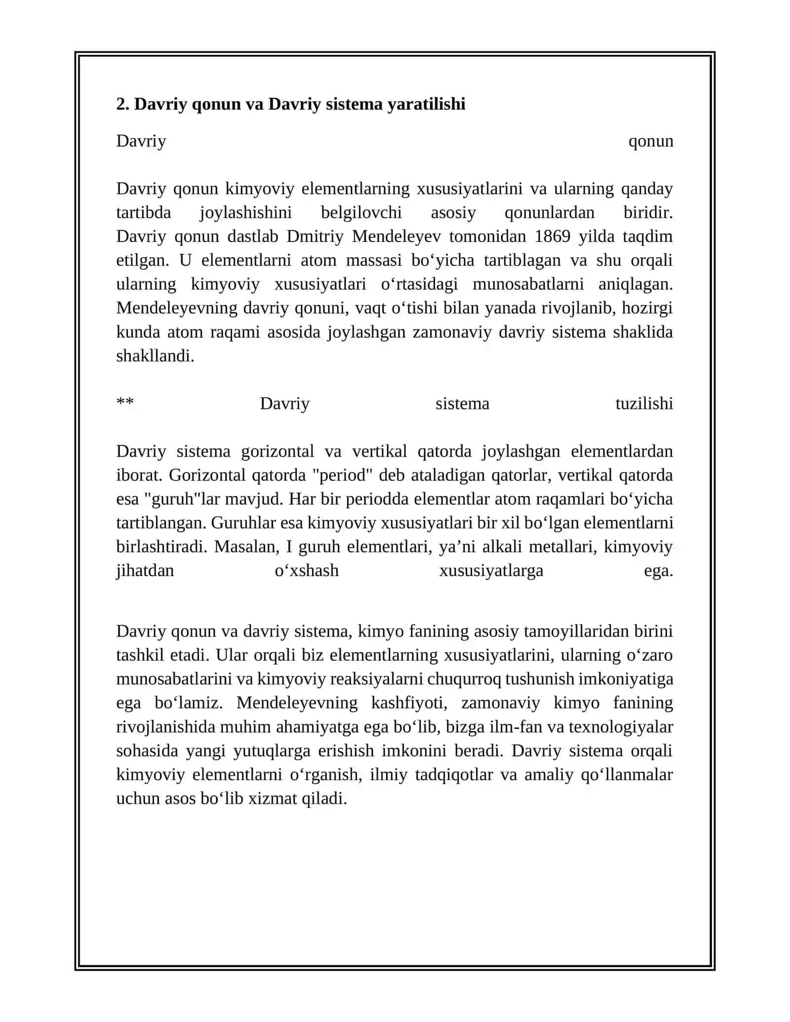 D.I. MENDELEVNING DAVRIY SISTEMASI. RADIOAKTIVLIK 4