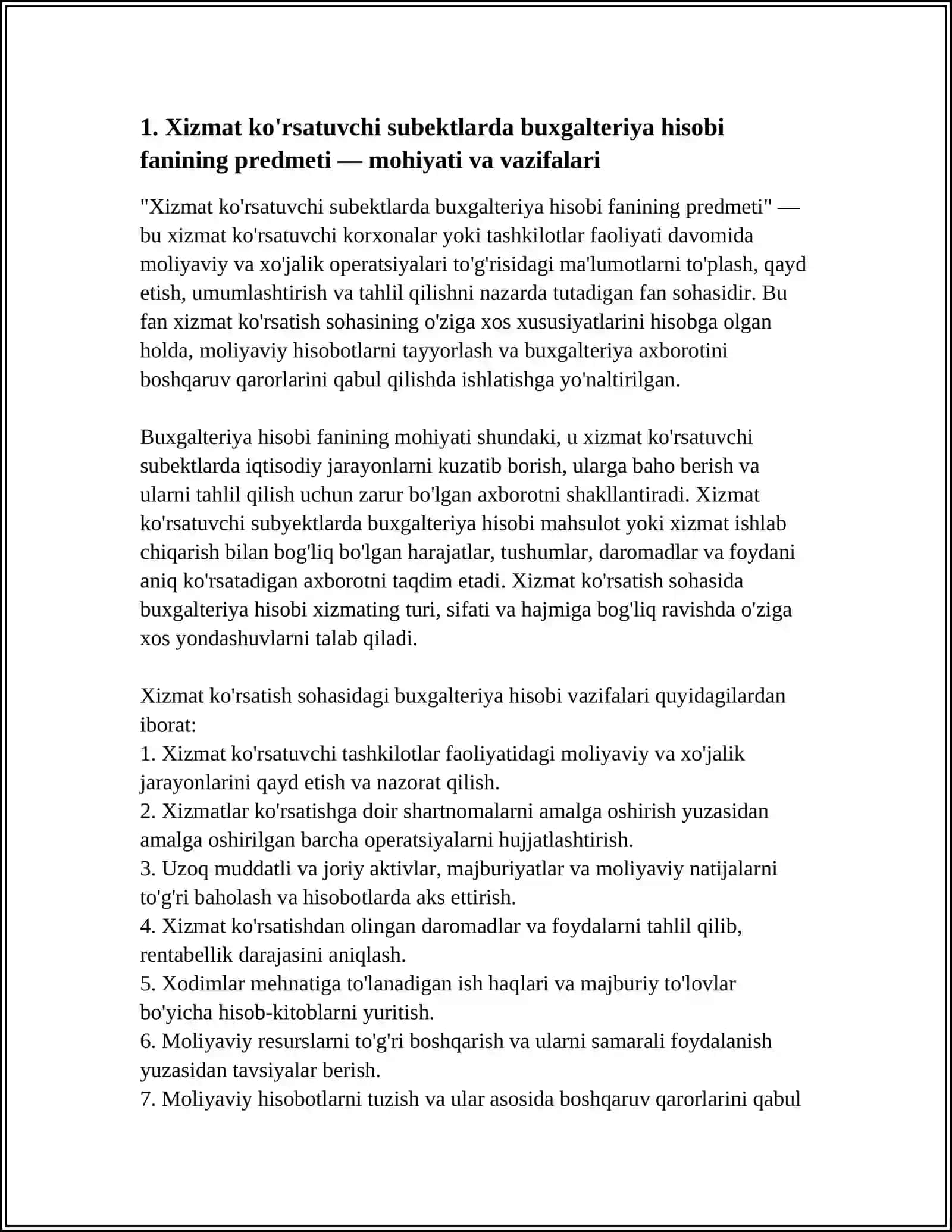 XIZMAT KO'RSATUVCHI SUBEKTLARDA BUXGALTERIYA HISOBI FANINING PREDMETI VA METODI 4