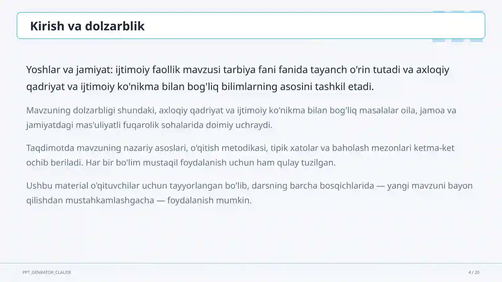 Yoshlar va jamiyat: ijtimoiy faollik (10-sinf) 4