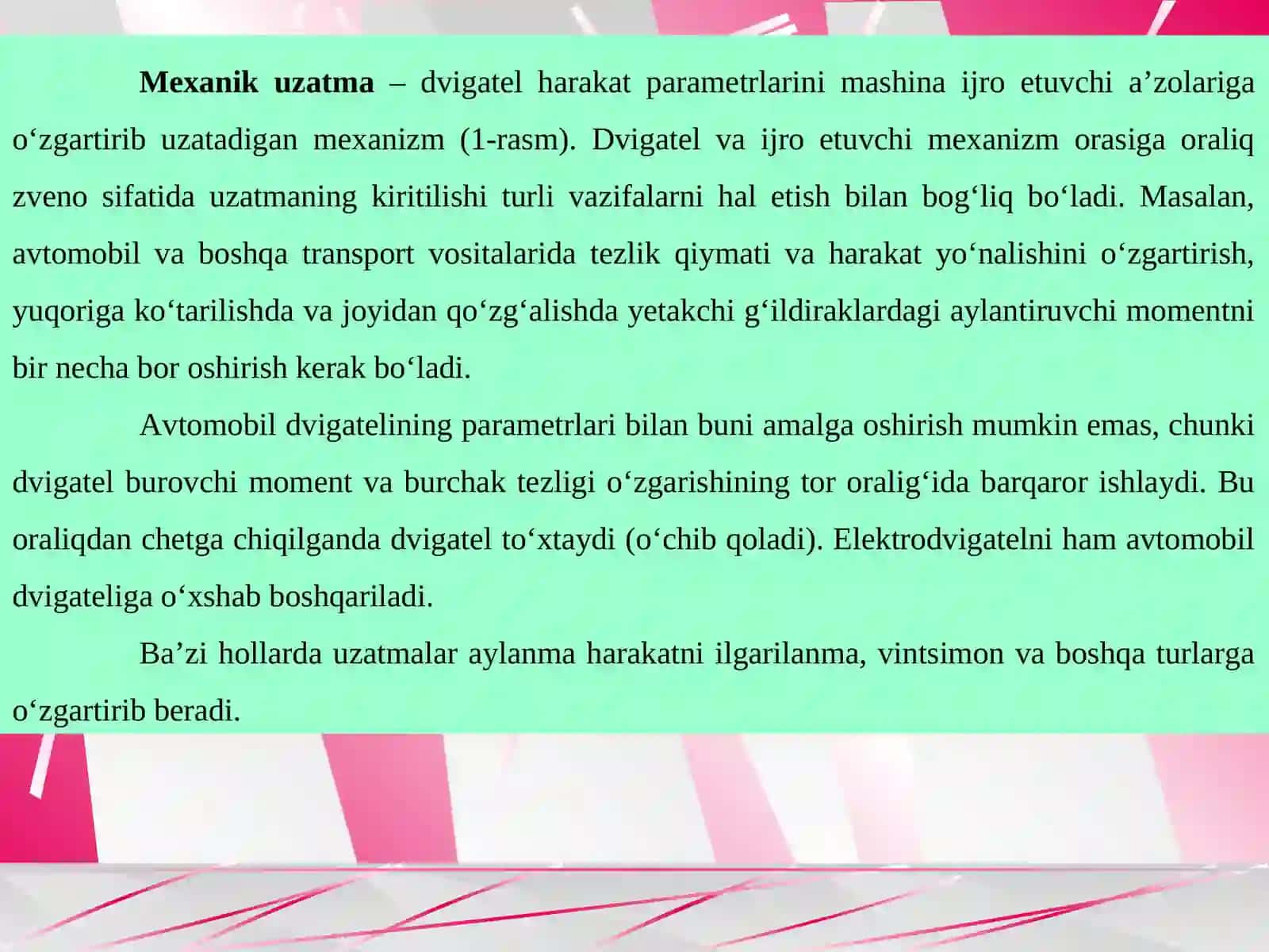 Konussimon tishli uzatmalar. Ularning geometrik parametrlari hosil bo’ladigan kuchlar hamda hisoblashning o’ziga xosligi 4