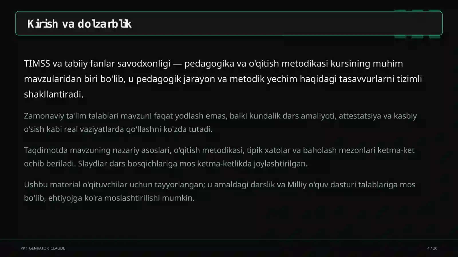 TIMSS va tabiiy fanlar savodxonligi 4
