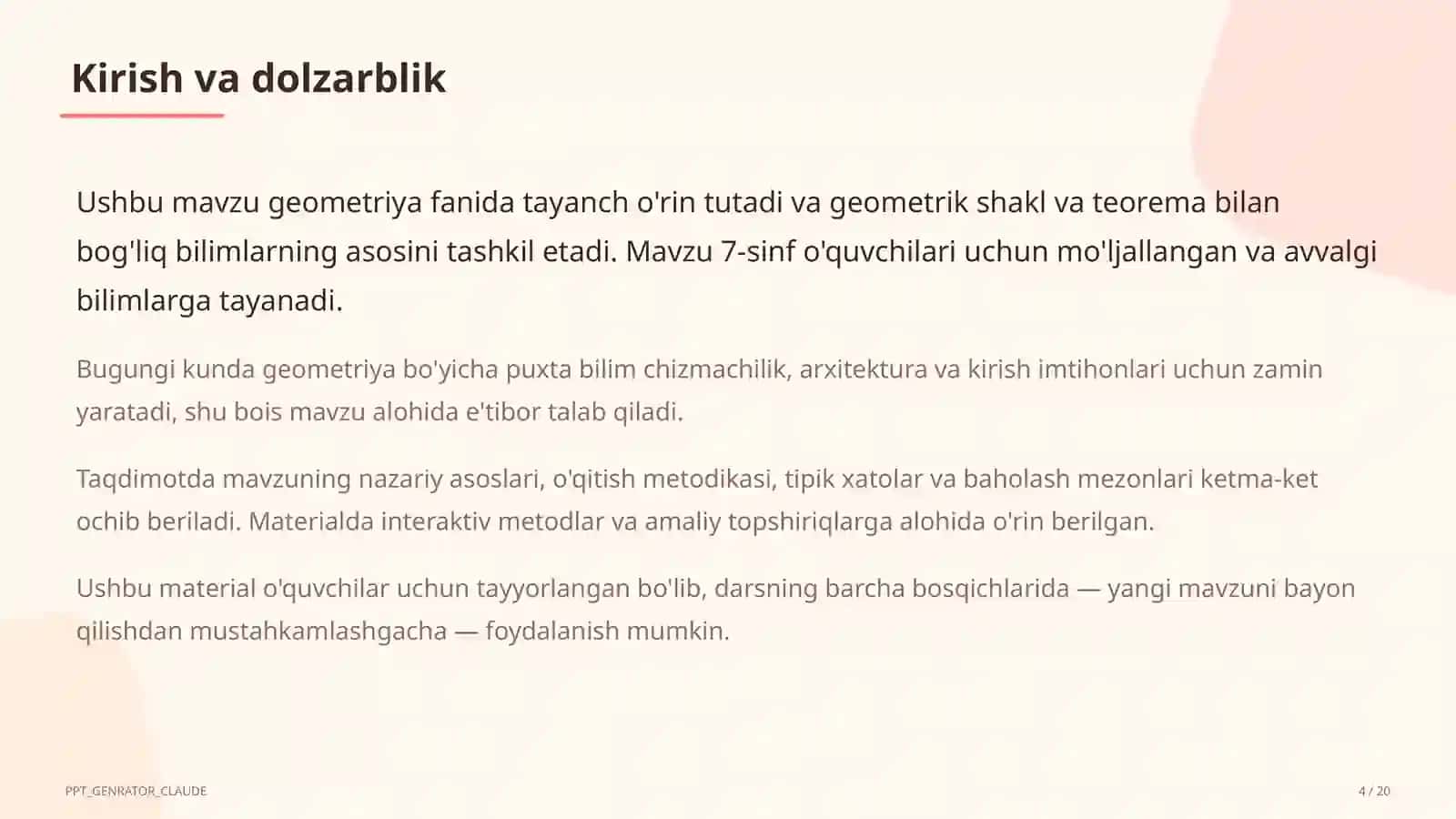 Geometriyaning boshlang'ich tushunchalari: nuqta, to'g'ri chiziq, kesma (7-sinf) 4