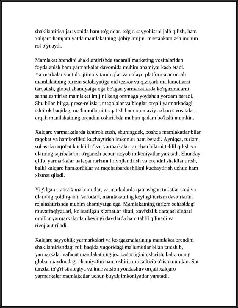 Xalqaro sayyohlik yarmarkalari va ko’rgazmalarining ahamiyati 4