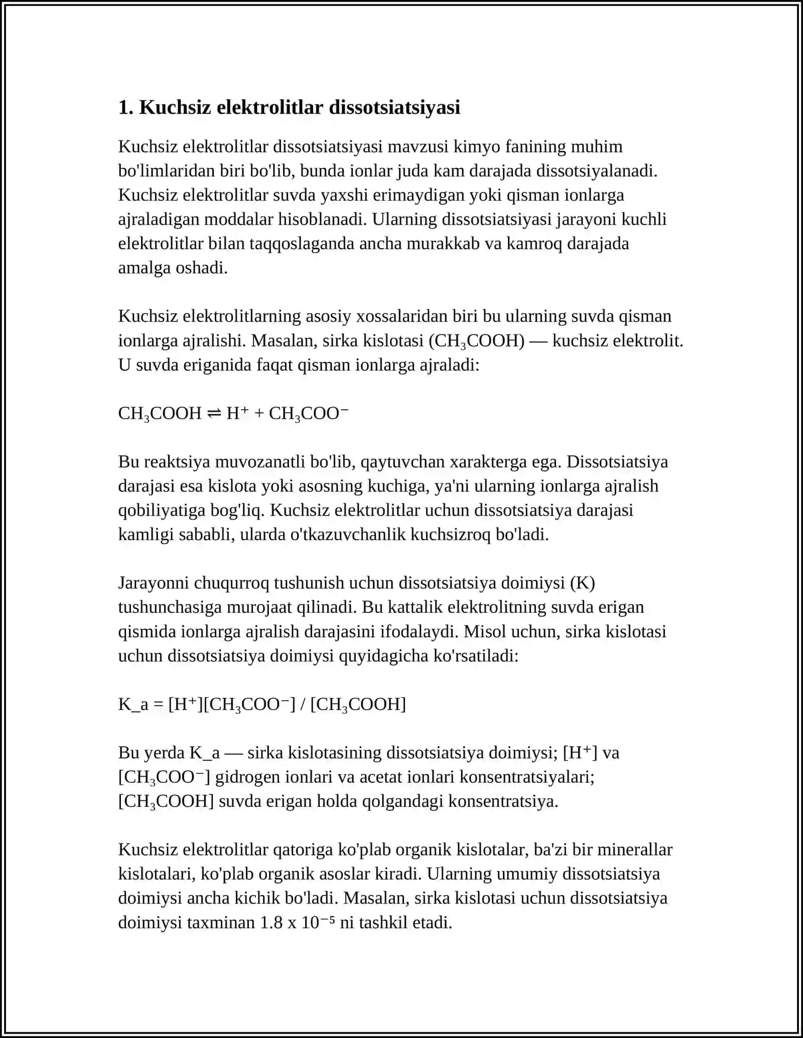 KALORIMETRIK USULDA KUCHSIZ ELEKTROLITLARNING DISSOTSIATSIYALANISH ISSIQLIKLARINI OʻRGANISH 4