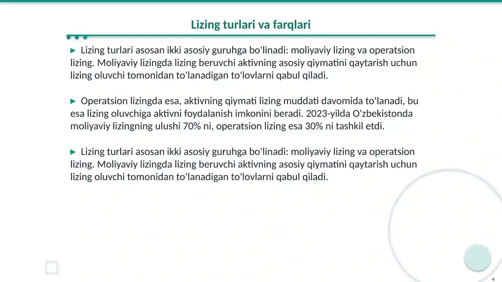 Lizing- investitsiyalarini moliyalashtirishni zamonaviy usuli 4