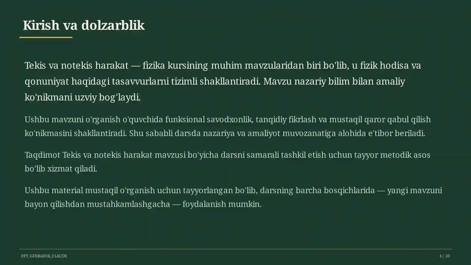 Tekis va notekis harakat (7-sinf) 4