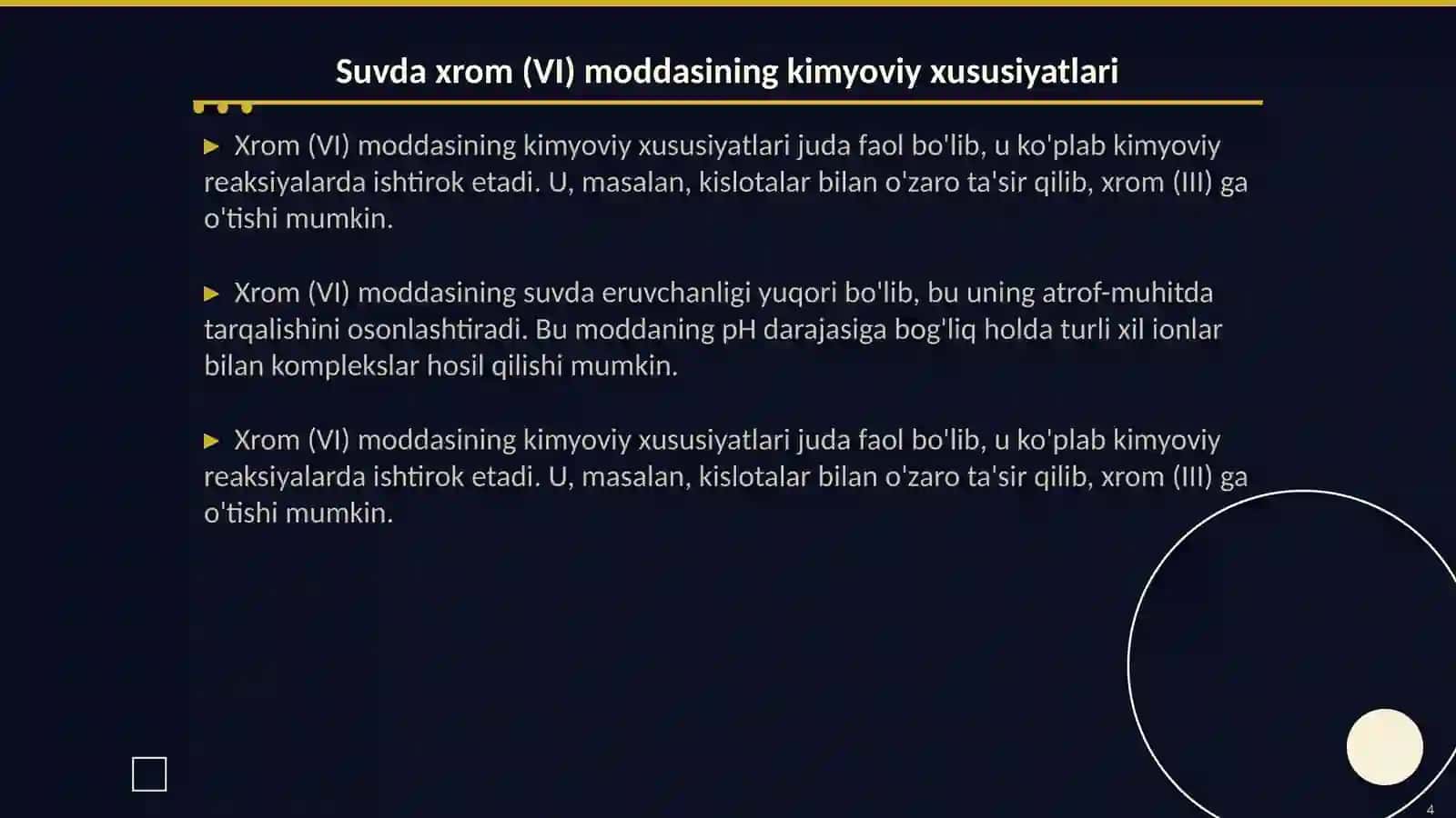 Suvda xrom (VI) moddasini ushlab qolish 4