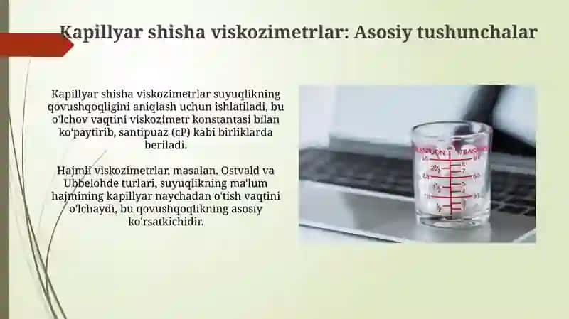 Kapulyar shishali viskozimetrlari qiyoslashni oʻrkazishda viskozimetr doimligini aniqlash 4