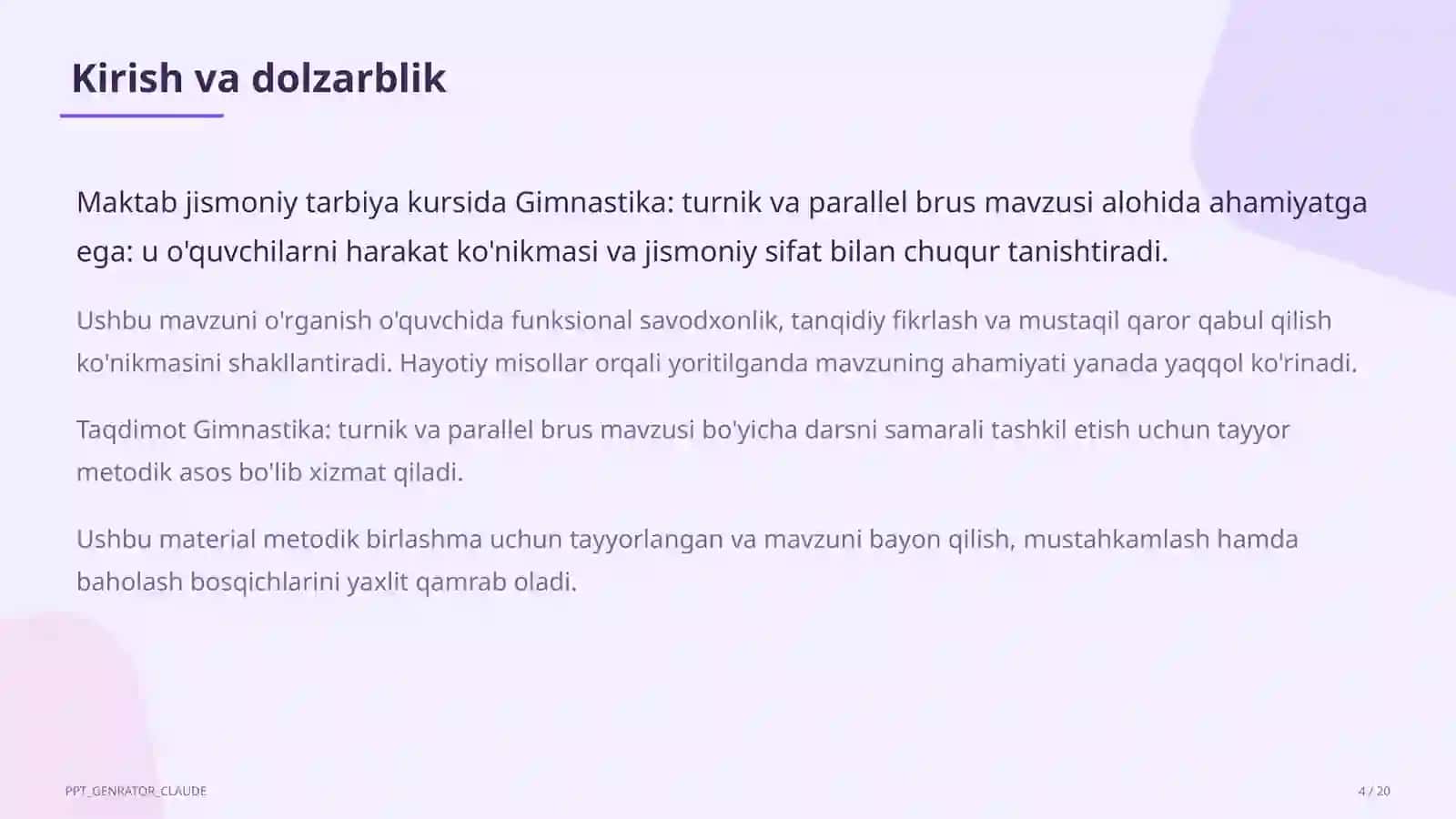 Gimnastika: turnik va parallel brus (6-sinf) 4
