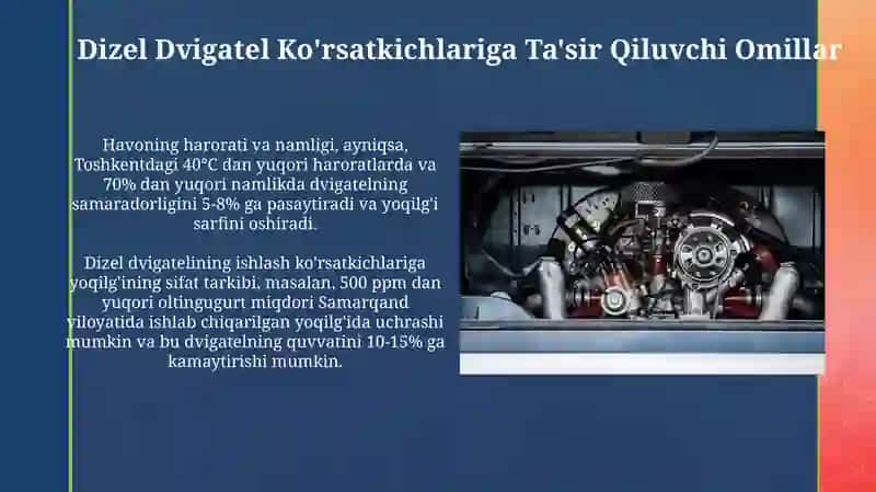 Dizelning kõrsatkichlariga ta'sir qiluvchi omillar 4