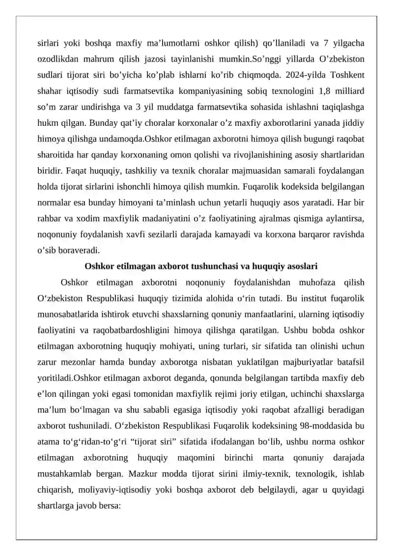 Oshkor etilmagan axborotni noqonuniy foydalanishdan muhofaza qilis 4