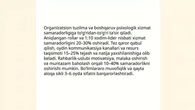 Psixologik xizmat mahsuldorligining shart-sharoitlari 4