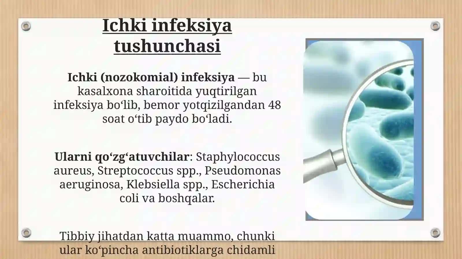 Kasalxona ichki infeksiyalarini kelib chiqishi uchun havo muhitining bakteriologik ifloslanganligining ahamiyati 4