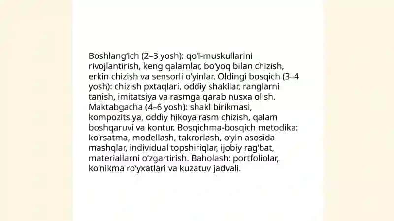 ILK VA O‘RTA YOSHDAGI BOLALARNI RASM CHIZISHGA O‘RGATISH METODIKASI 4