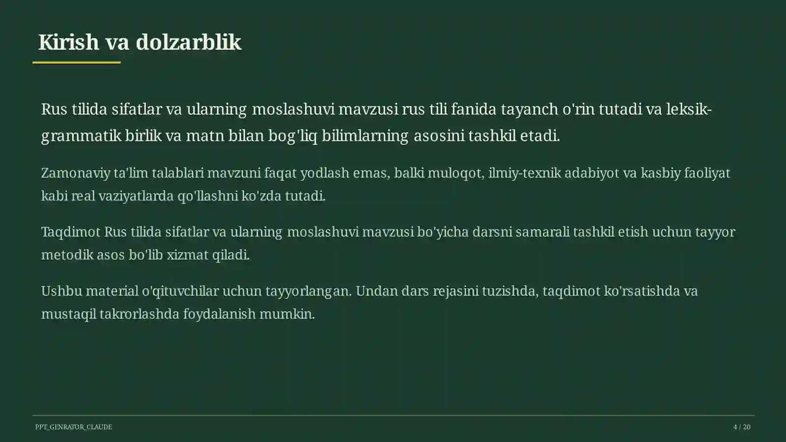 Rus tilida sifatlar va ularning moslashuvi (4-sinf) 4