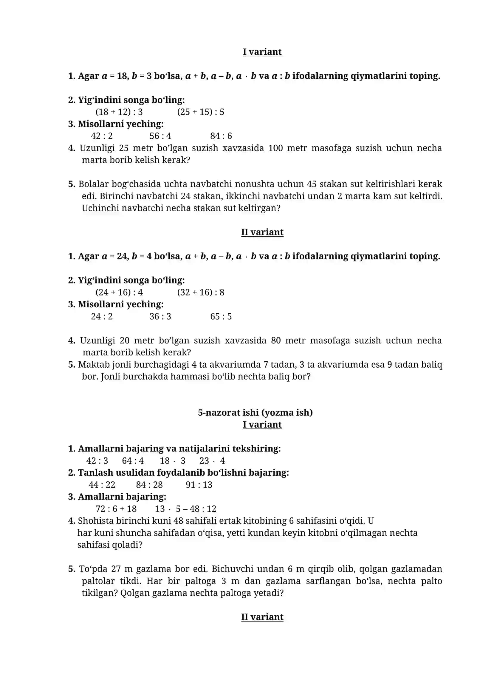 Matematika darsi vazifalari 4