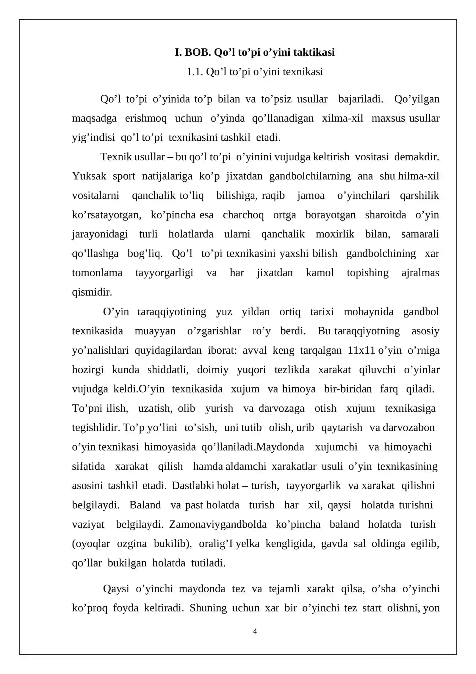 Qo‘l to‘pi o‘yini  taktikasi kurs ishi 4