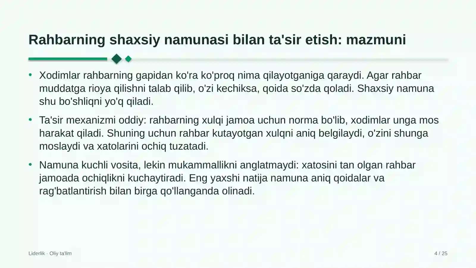Maishiy texnika ta'mirlash ustaxonalarida rahbarning shaxsiy namunasi orqali ta'sir etish 4