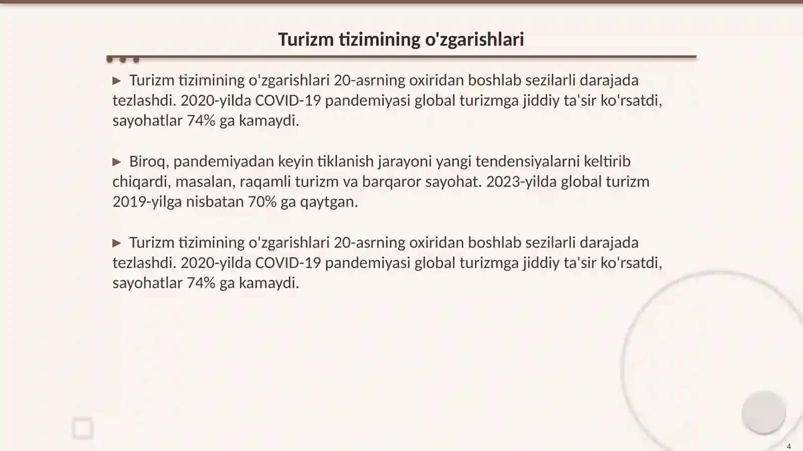 Turizm tizimi oʻrganish obyekti sifatida shakllanish xususiyatlari 4