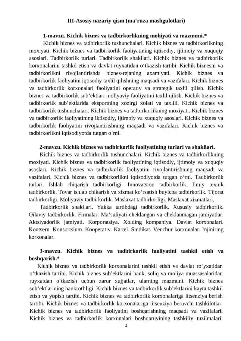 ISHCHI FAN DASTURI (sirtqi ta’lim) 4