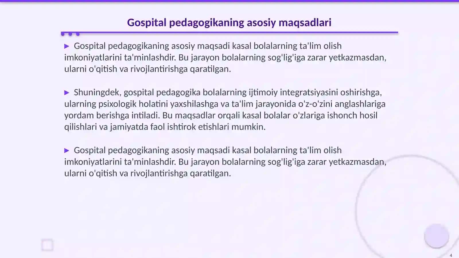 Gospital pedagogika inklyuzaning ajralmas qismi sifatida gospital pedagogika tushunchasi maqsad va vazifalari 4