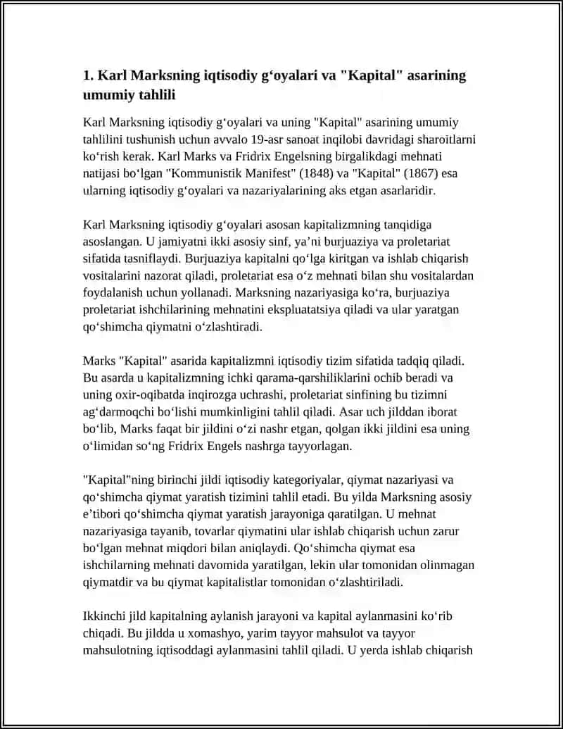 KLASSIK IQTISODIY MAKTABGA MUQOBIL GʻOYALAR-KARL MARKS VA UNING "KAPITAL"ASARI 4