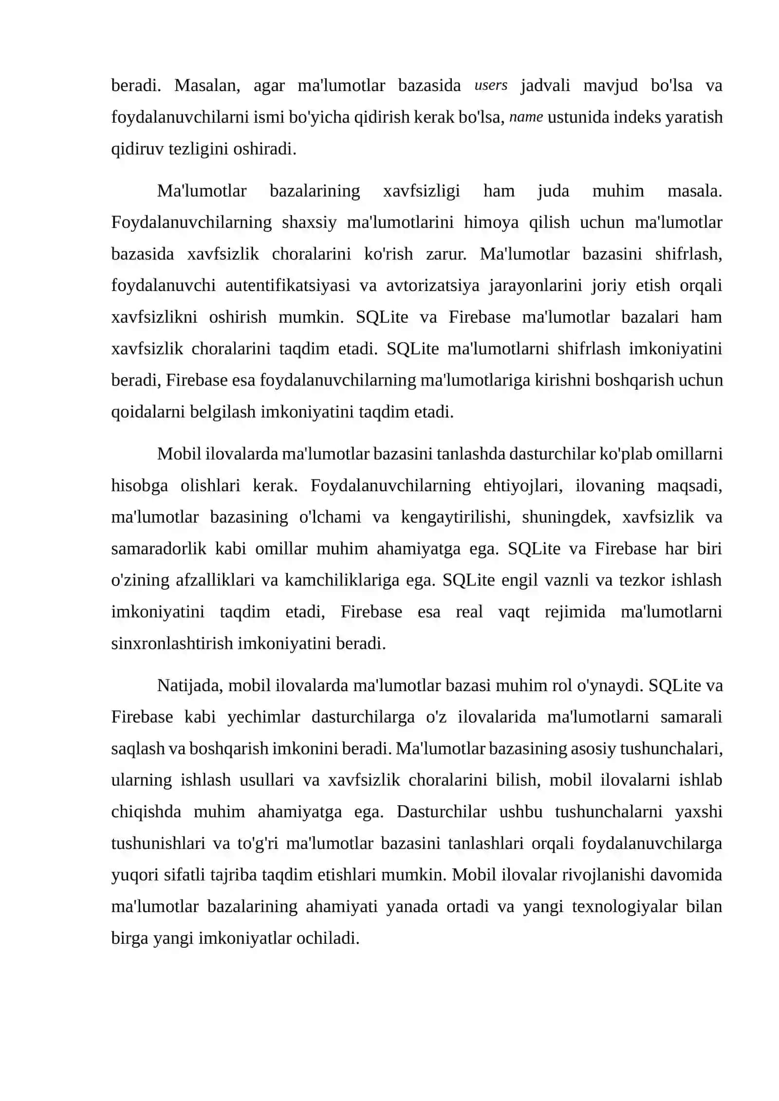 Mobil ilovalarda ma’lumotlar bazasi  SQLite va Firebase 4