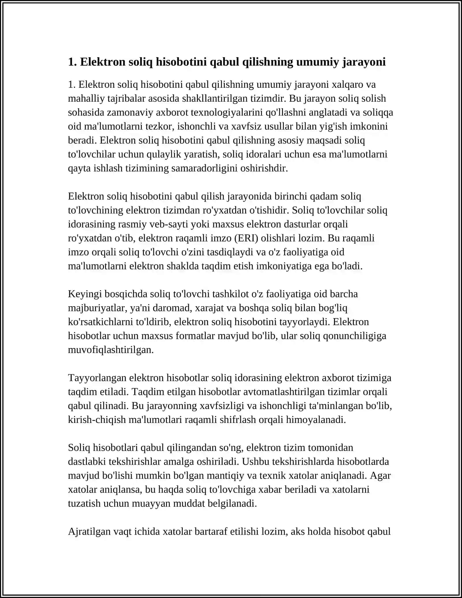 ELEKTRON SOLIQ HISOBOTINI QABUL QILISH VA QAYTA ISHLASH 4