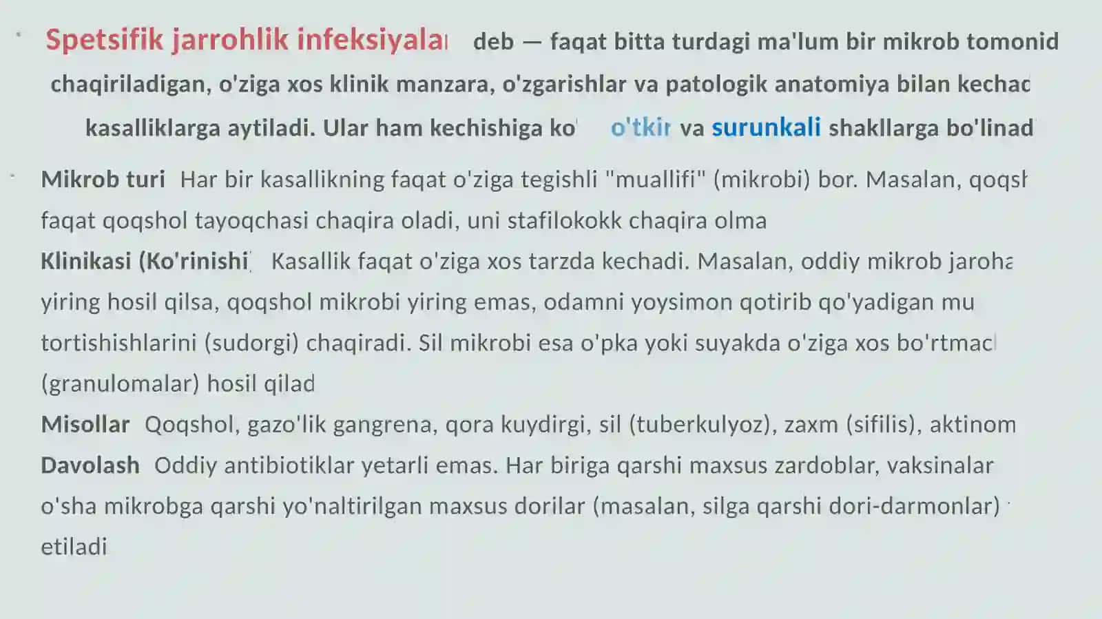 O’TKIR VA SURUNKALI SPETSIFIK XRURGIK INFEKSIYA 4
