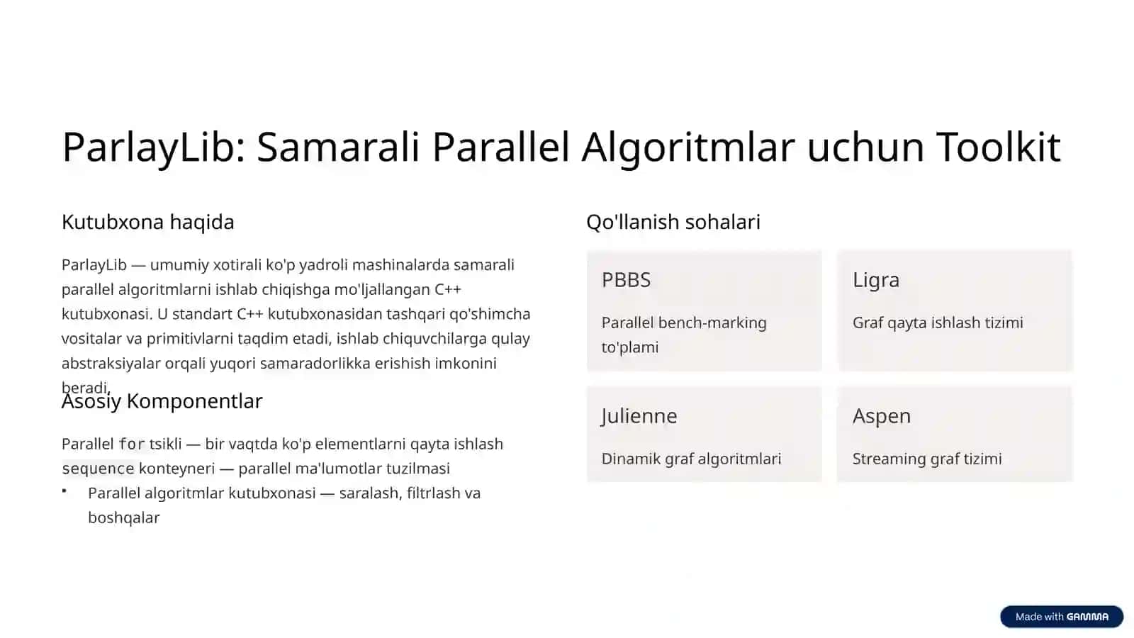 Parallel Ishlov Berish Kutubxonalari Samaradorligini Baholash 4