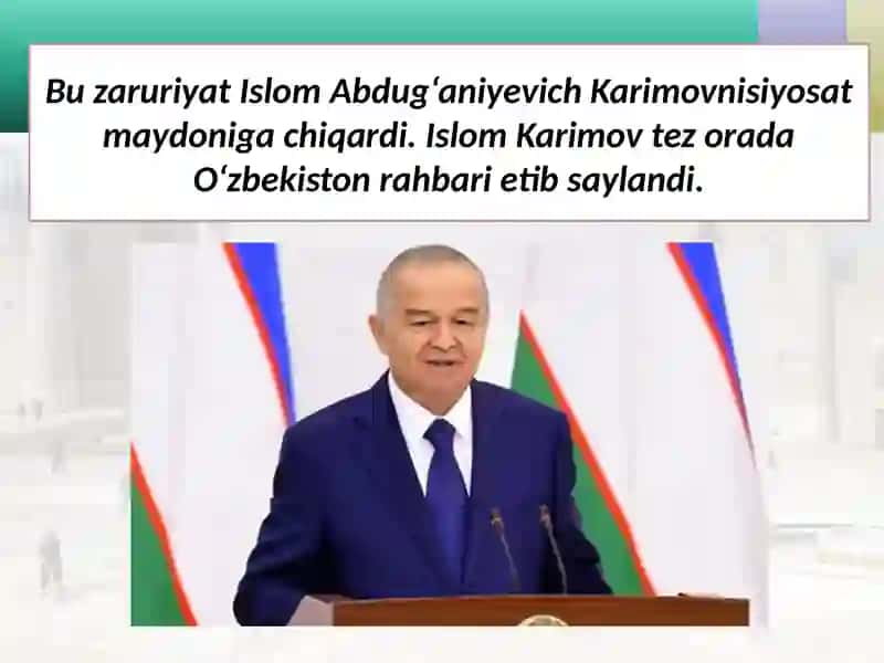 Ózbekiston mustaqilligini qólga kiritishi. 4
