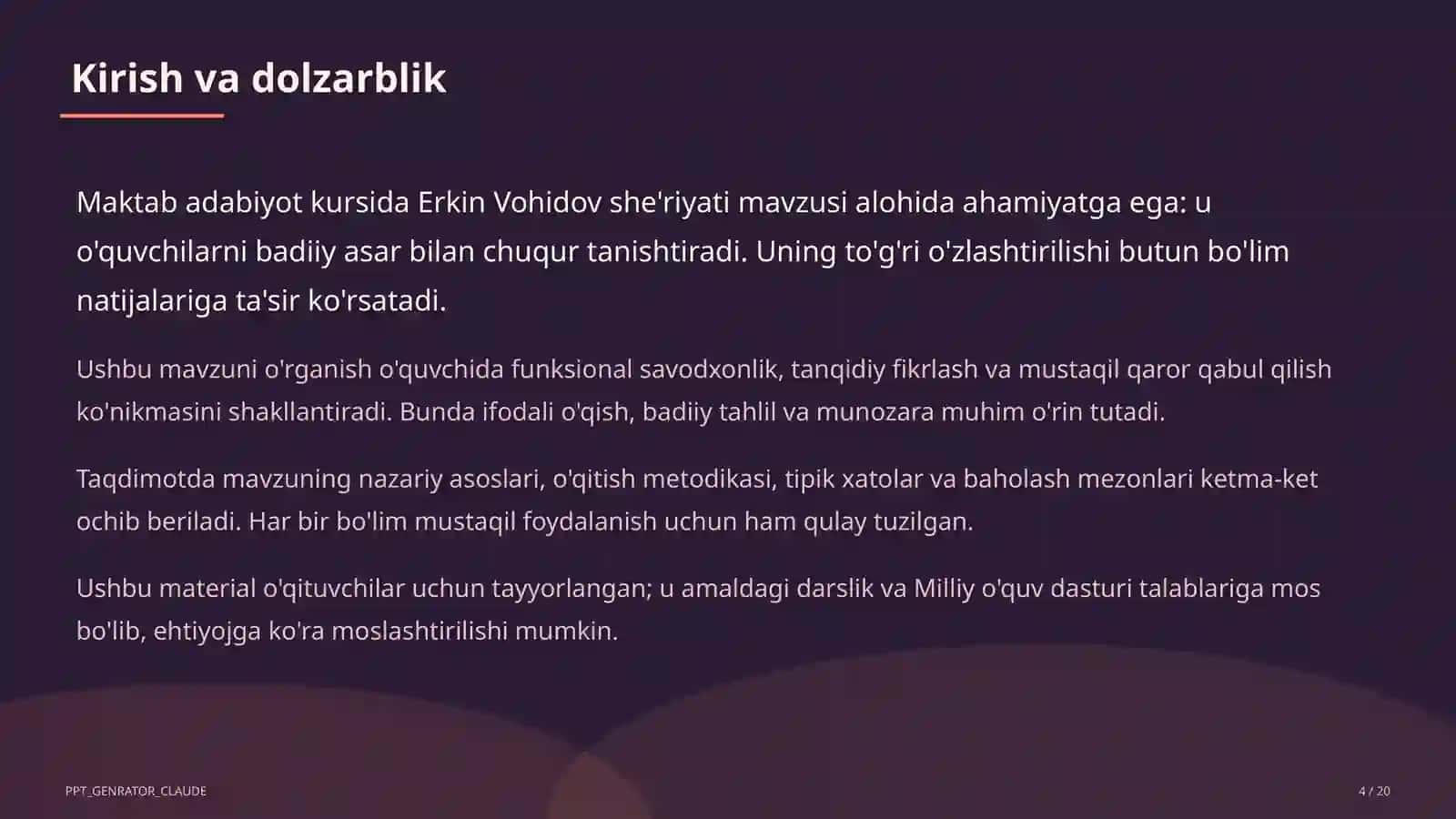 Erkin Vohidov she'riyati (8-sinf) 4