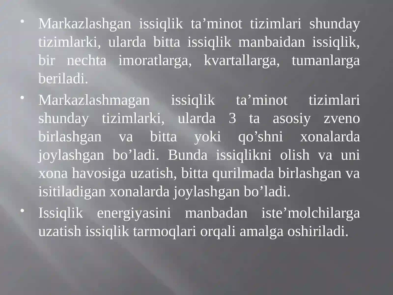 Issiqlik va elektr energiyalarni uzatish va iste’mol qilish 4