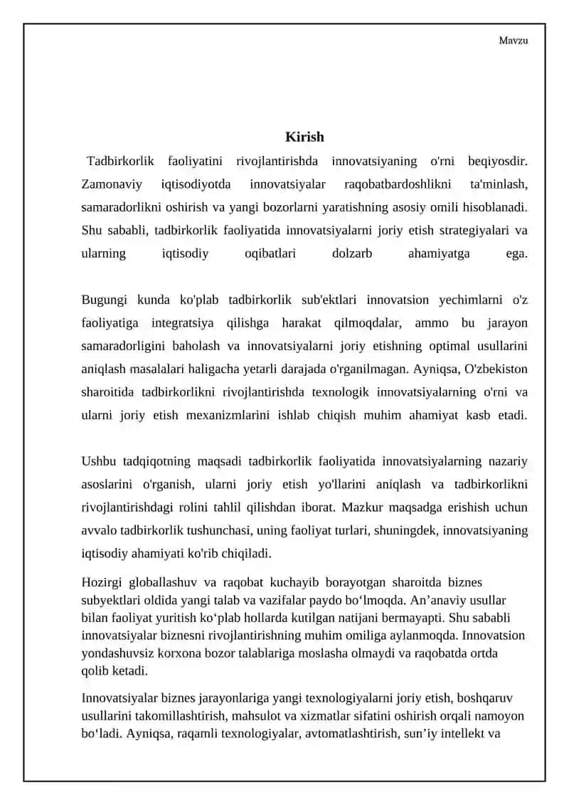 Tadbirkorlik faoliyati va innovatsiyaning nazariy asoslari 4