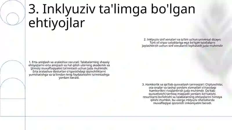 Inklyuziv TaʼLimning Tamoyillari Va Unga BoʻLgan Ehtiyojlar Va Uning Sabablari, Bosqichlari 4