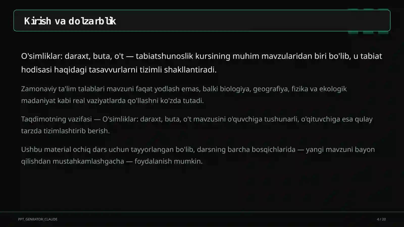 O'simliklar: daraxt, buta, o't (1-sinf) 4