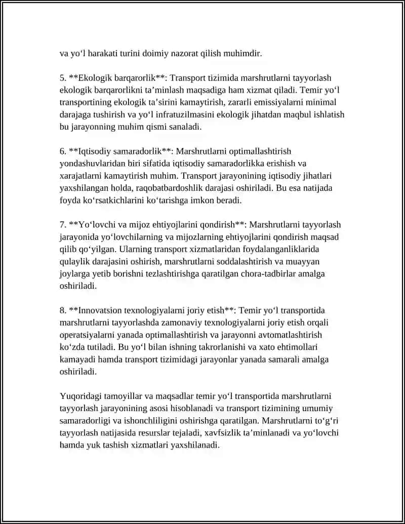 MUSTAQIL ISH Mavzu: TEMIR YO`L TRANSPORTIDA MARSHRUTLARNI TAYYORLASH BO`YICHA O`TKAZILADIGAN MULOQOTLAR TARTIBI 4