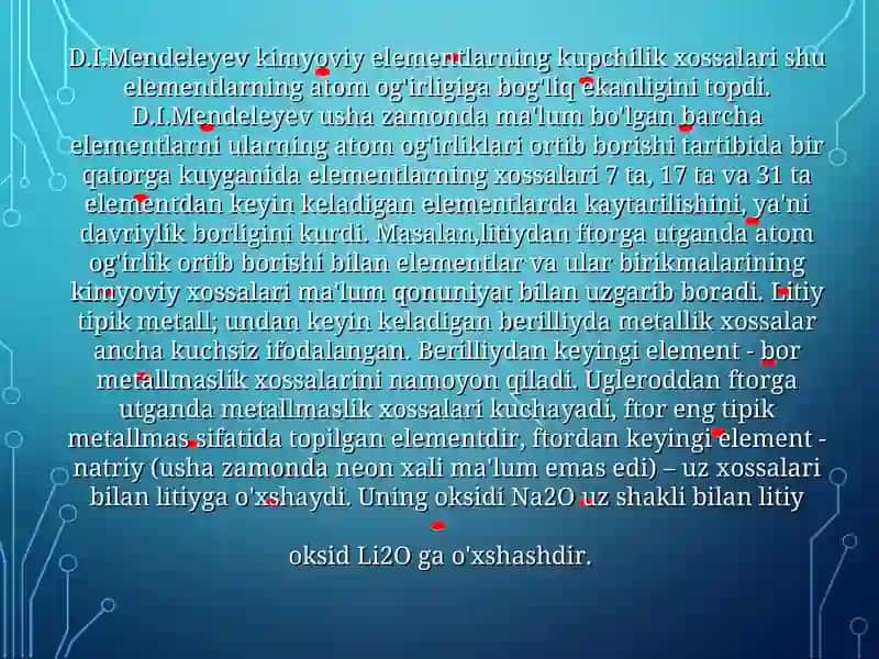 Atomlarning davriy va davriy bo'lmagan xossalari 4